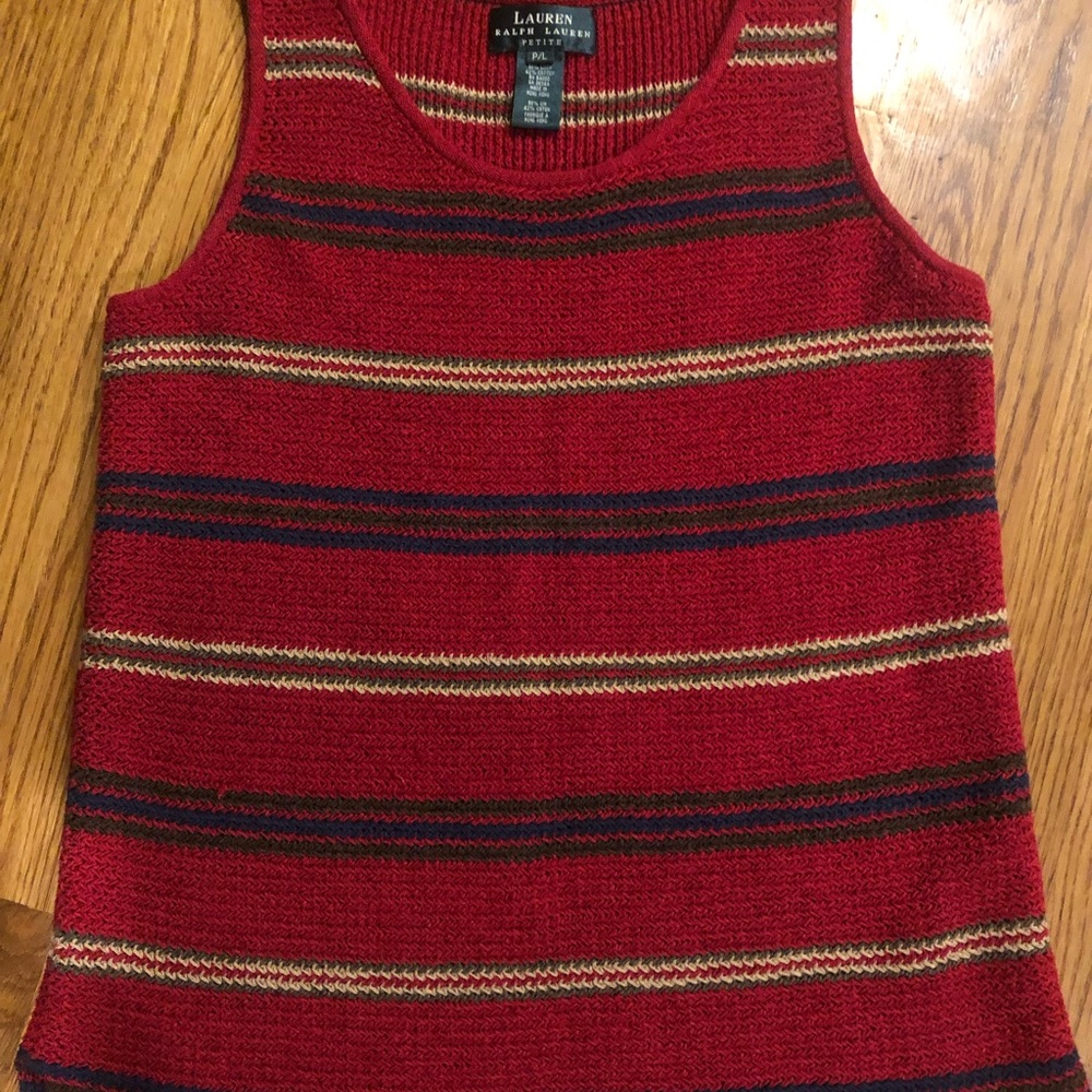Ralph Lauren Petite Large Striped Sleeveless Sweater